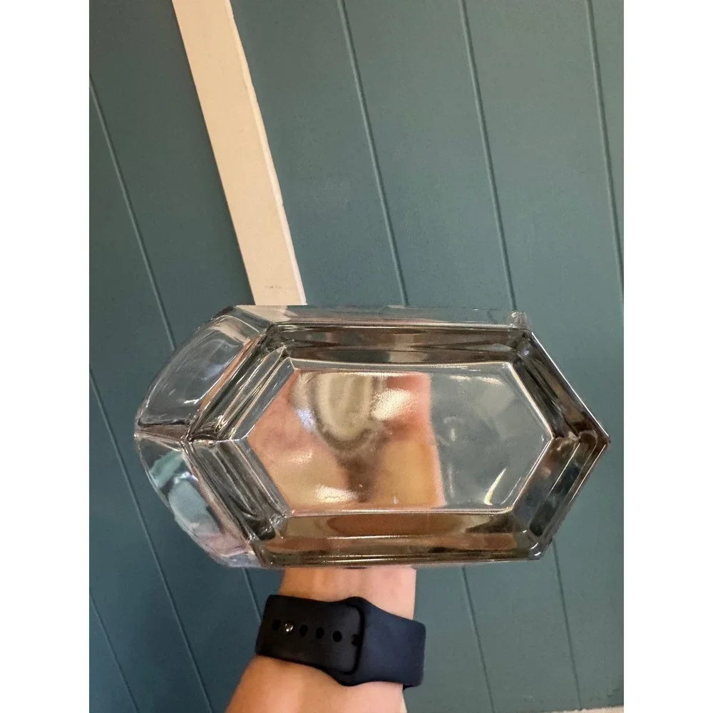 Vintage Art Deco Clear Glass Liquor Decanter with Faceted Stopper Geometric Bar
